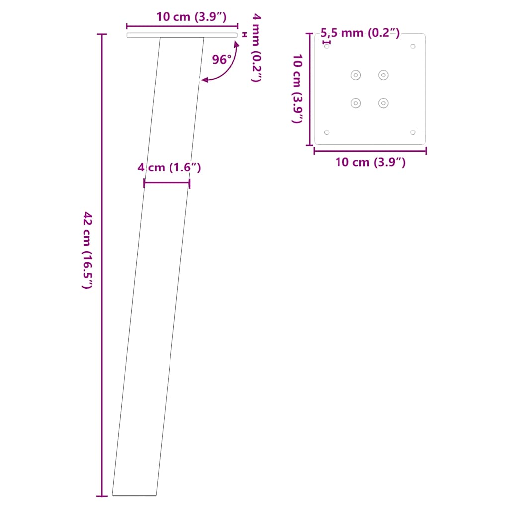 4 db fekete acél dohányzóasztal láb 42 cm