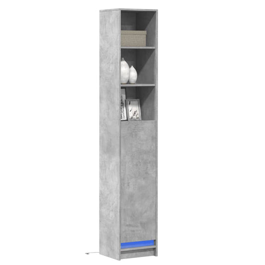 betonszürke szerelt fa tálalószekrény LED-del 36 x 32,5 x 200cm