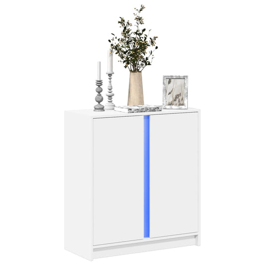 fehér szerelt fa tálalószekrény LED-del 77 x 34 x 85 cm