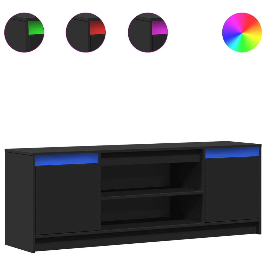 fekete szerelt fa TV-szekrény LED-ekkel 139,5 x 34 x 50 cm