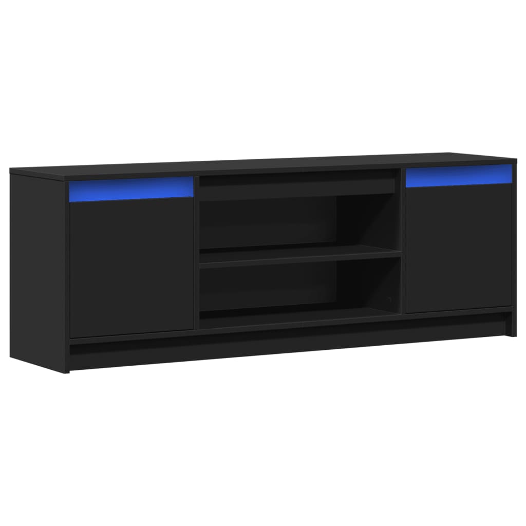 fekete szerelt fa TV-szekrény LED-ekkel 139,5 x 34 x 50 cm