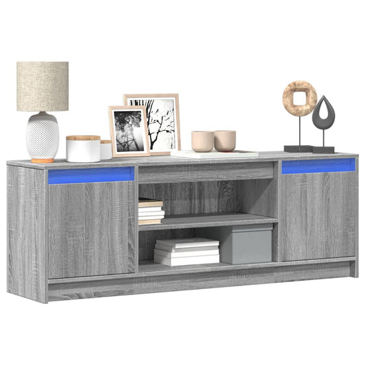 szürke sonoma színű szerelt fa LED-es TV-szekrény 139,5x34x50cm