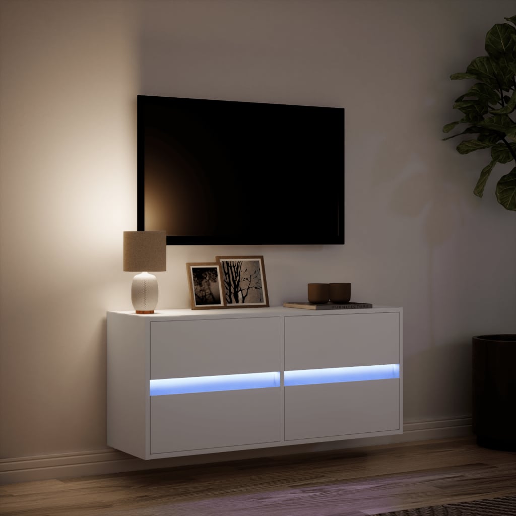 fehér falra szerelhető TV-szekrény LED-lámpákkal 100x31x45 cm