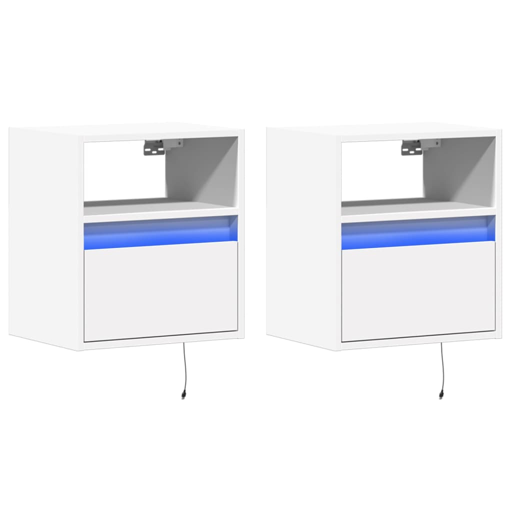 2 db fehér falra szerelhető TV-szekrény LED-del 41 x 31 x 45 cm