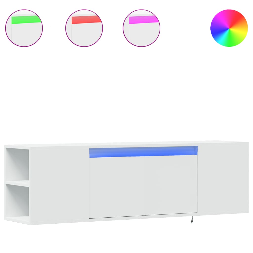 fehér falra szerelhető TV-szekrény LED-lámpákkal 135x31x39,5 cm