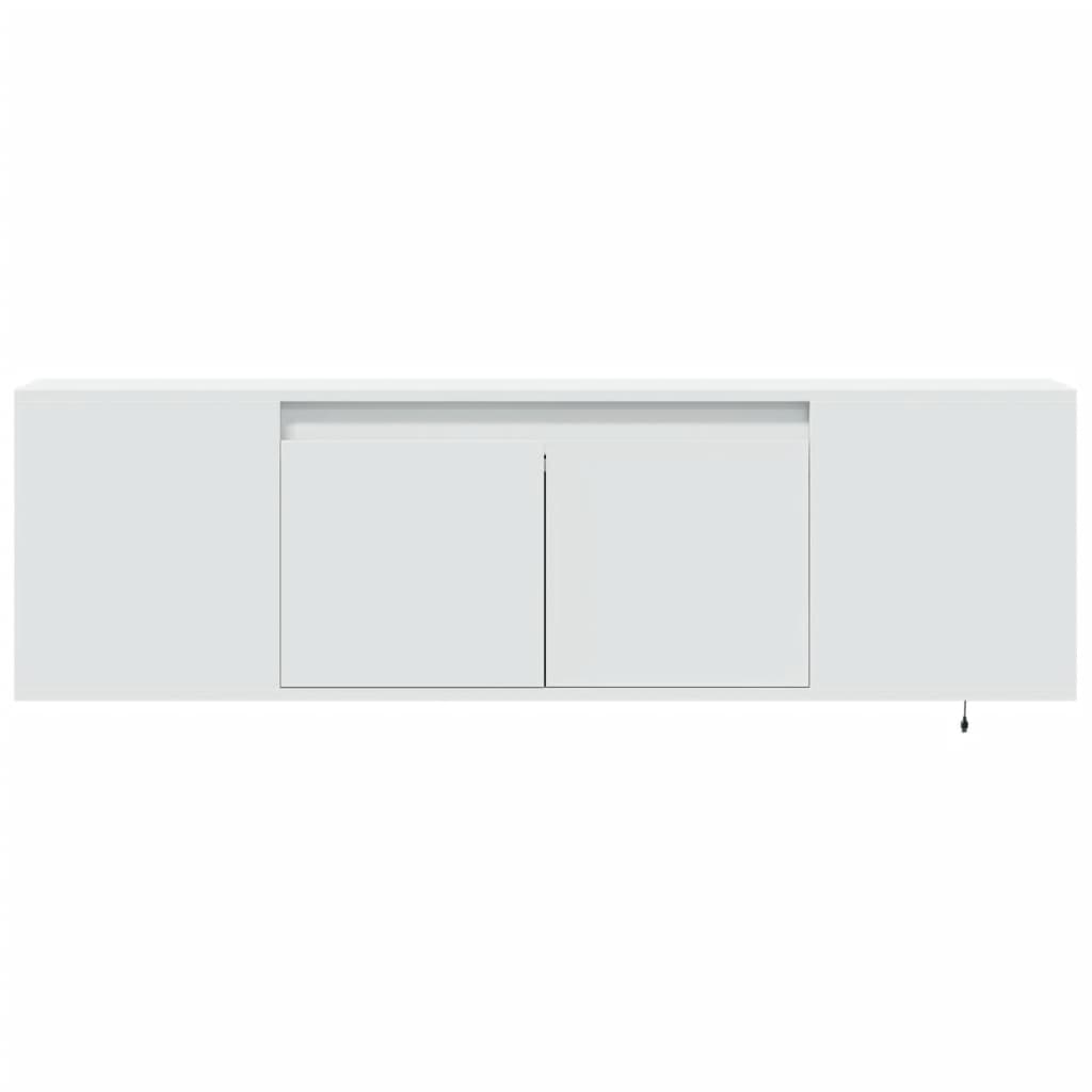 fehér falra szerelhető TV-szekrény LED-lámpákkal 135x31x39,5 cm