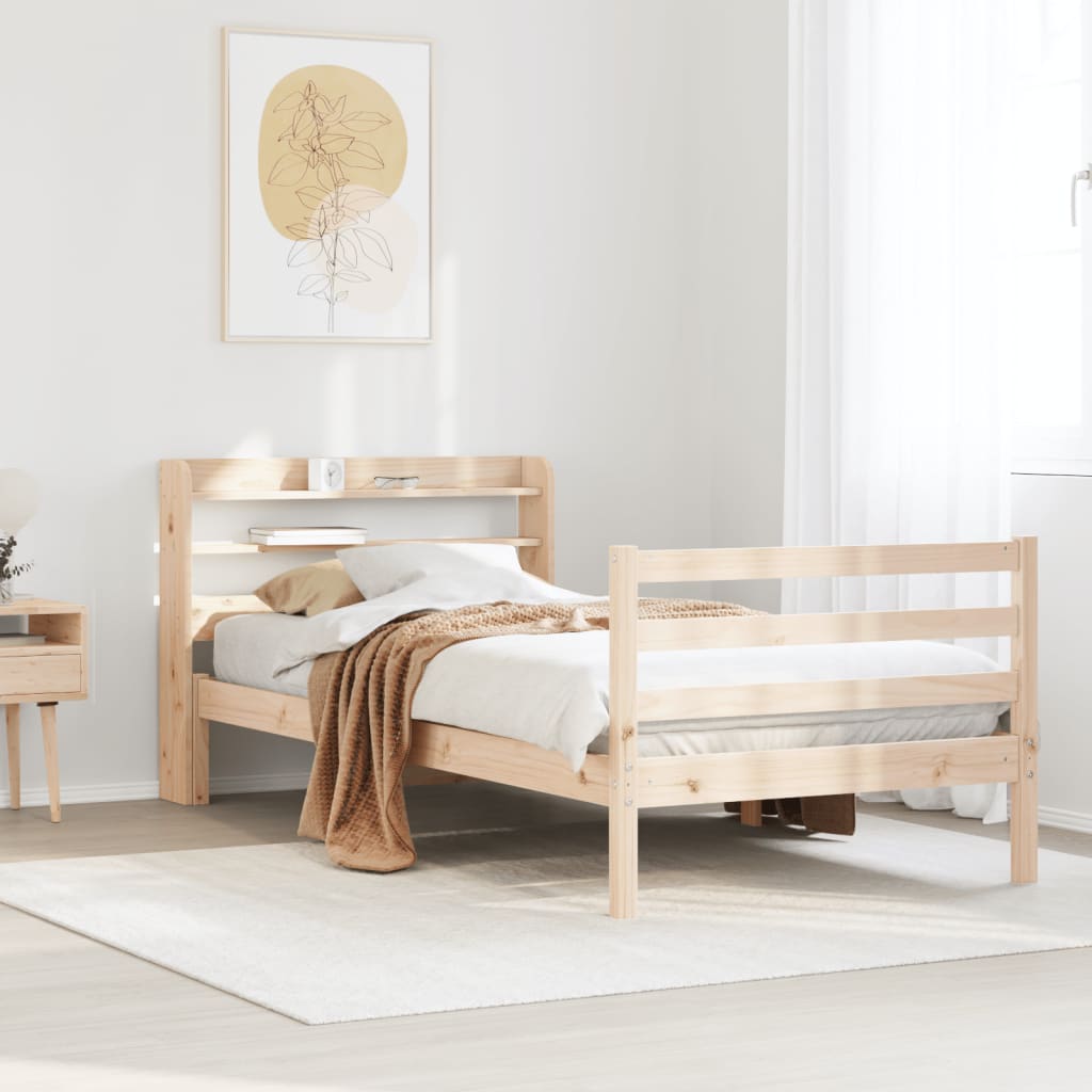 tömör fenyőfa ágykeret fejtámlával 90 x 200 cm