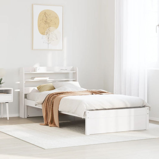 fehér tömör fenyőfa ágykeret fejtámlával 75 x 190 cm