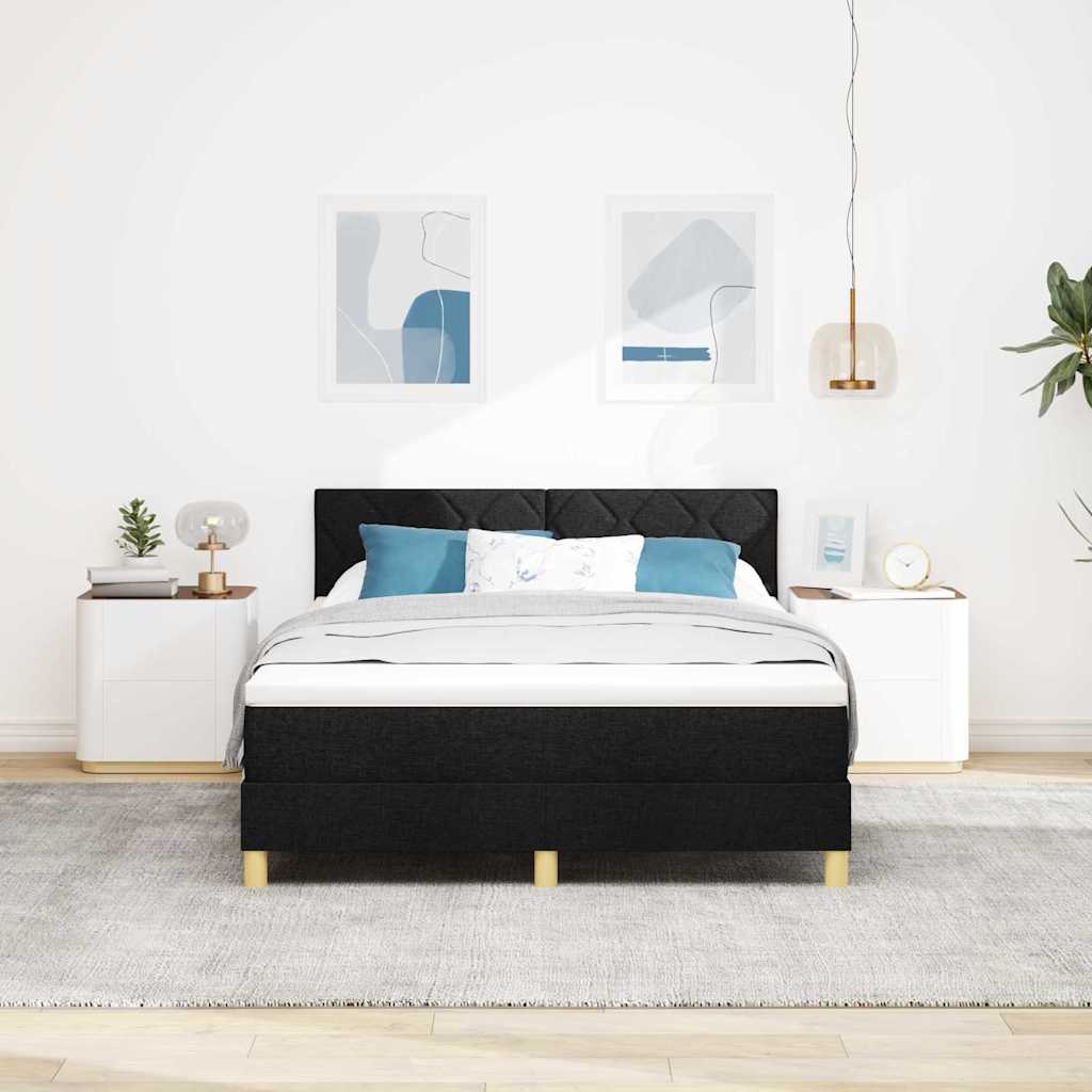 Boxspring ágy matraccal matracmal Fekete 140 x 190 cm szövet