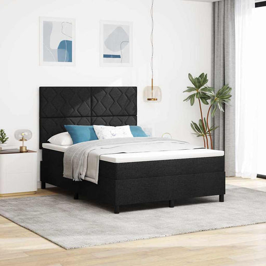 Boxrugós ágy matracmal fejtámlával Fekete 140 x 190 cm szövet