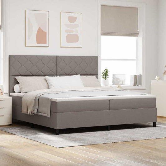 Boxrugós ágy matracmal fejtámlával Tópszínű 200 x 200 cm szövet