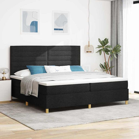 Boxrugós ágy fejtámlával Fekete 200 x 200 cm szövet