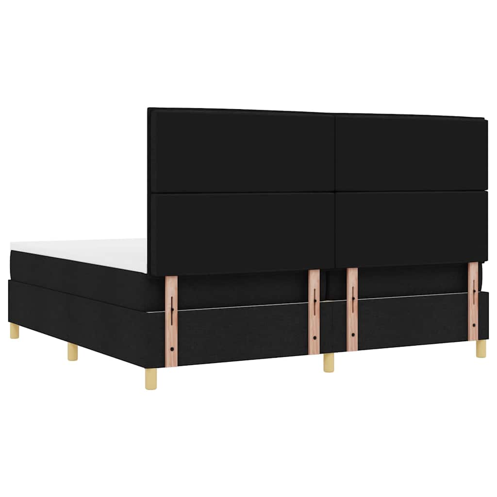 Boxrugós ágy fejtámlával Fekete 200 x 200 cm szövet