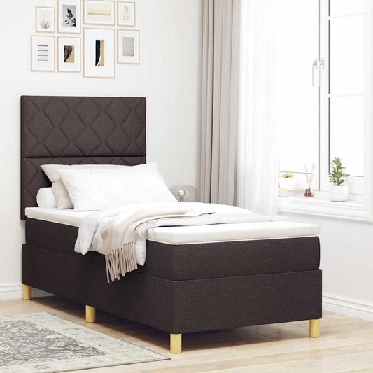Boxrugós ágy fejtámlával sötétbarna 90 x 190 cm szövet