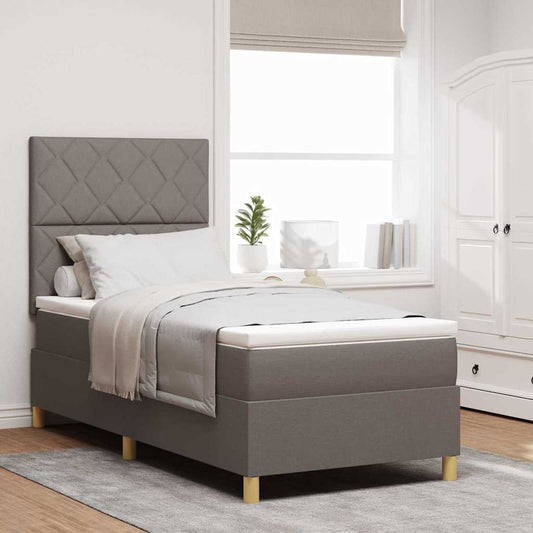 Boxrugós ágy fejtámlával Tópszínű 100 x 200 cm szövet