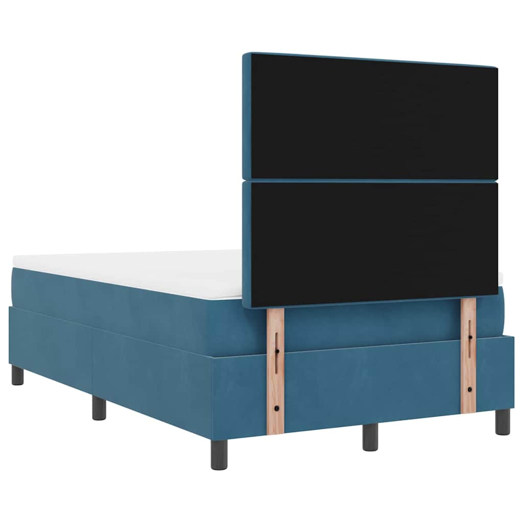 Boxrugós ágy matracmal Sötétkék 120 x 190 cm Bársony