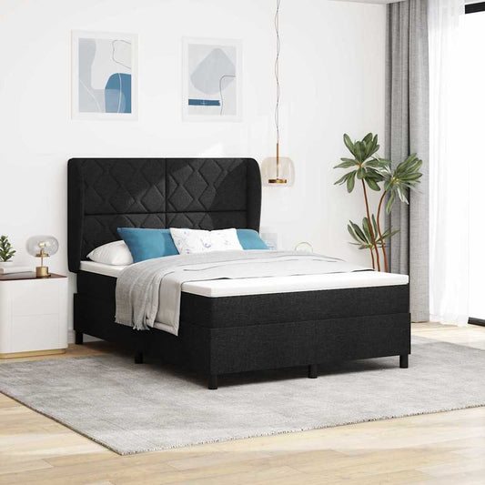 Boxrugós ágy matracmal fejtámlával Fekete 140 x 190 cm szövet