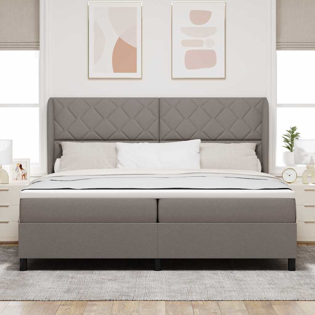 Boxrugós ágy matracmal fejtámlával Tópszínű 200 x 200 cm szövet