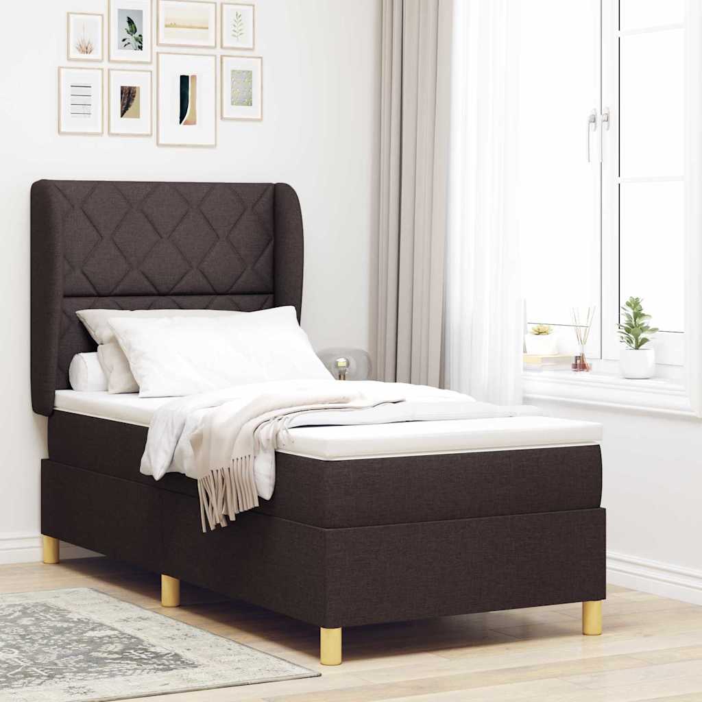 Boxspring ágy matraccal Sötétszürke 90x190 cm Szövet sötétbarna