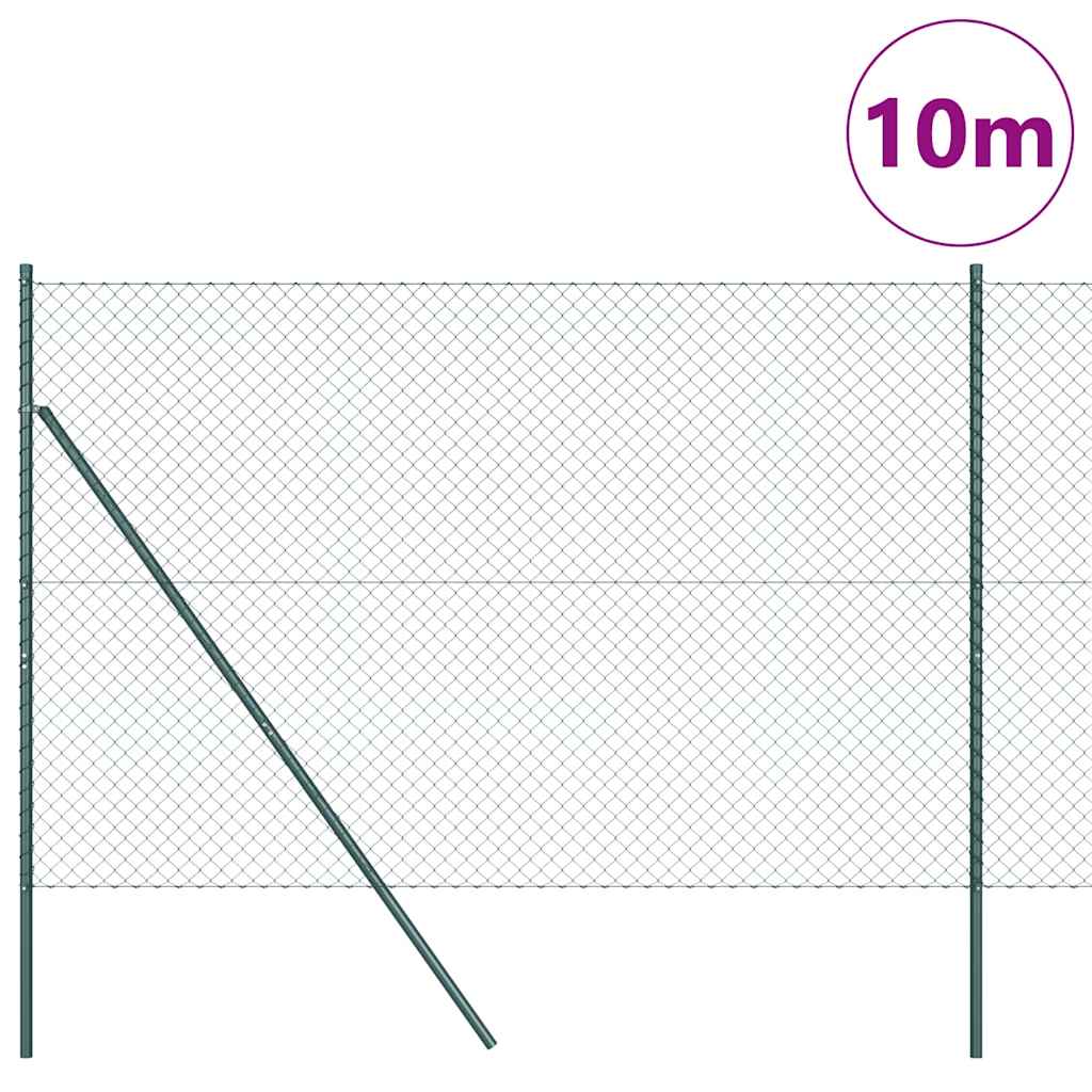 Lánckerítés oszlopokkal Zöld 1.6 x 10 m Acél
