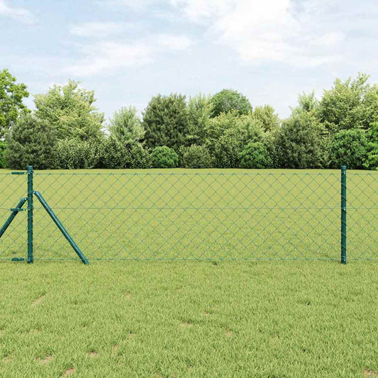 Lánckerítés oszlopokkal Zöld 0,6 x 10 m Acél