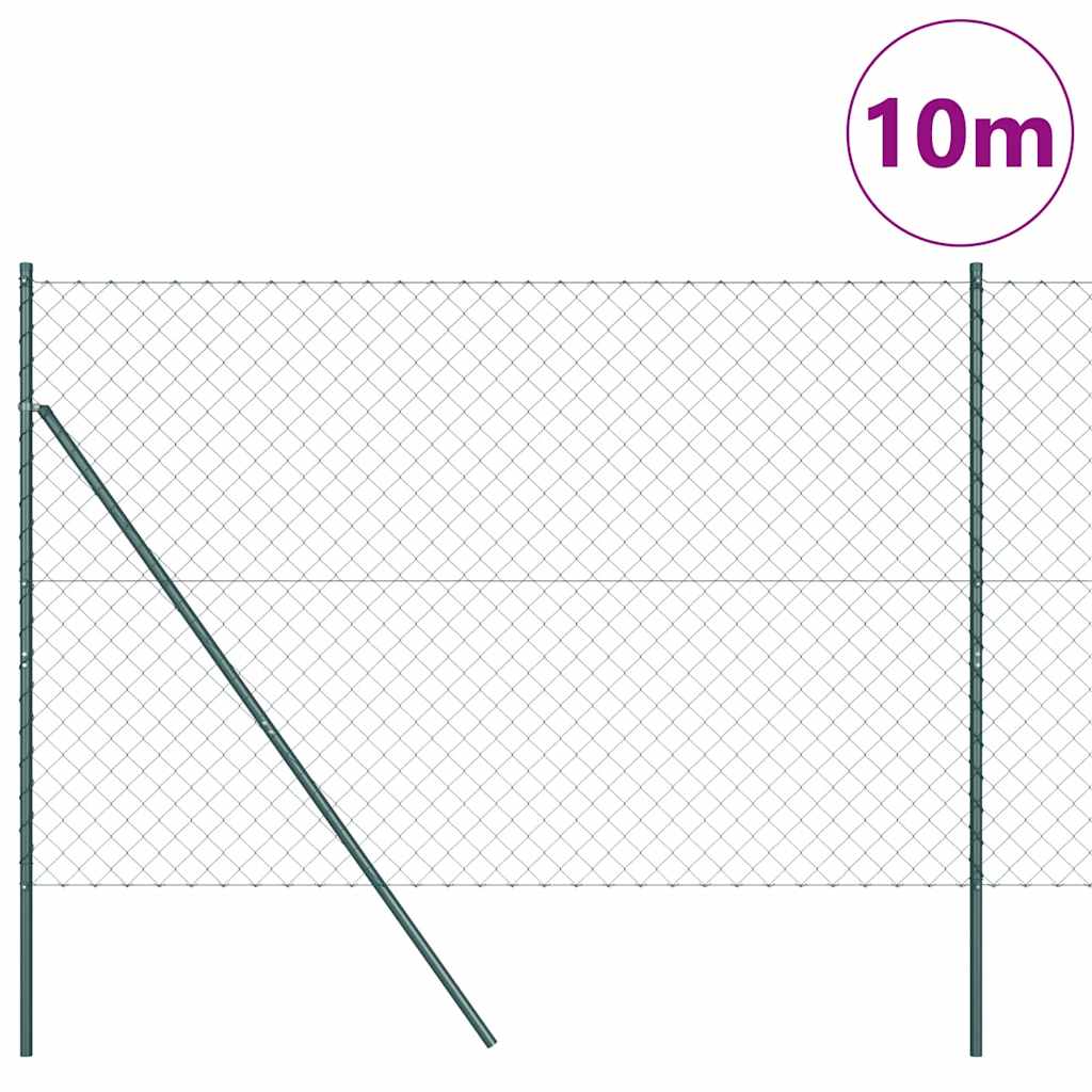 Lánckerítés oszlopokkal Zöld 1.6 x 10 m Acél