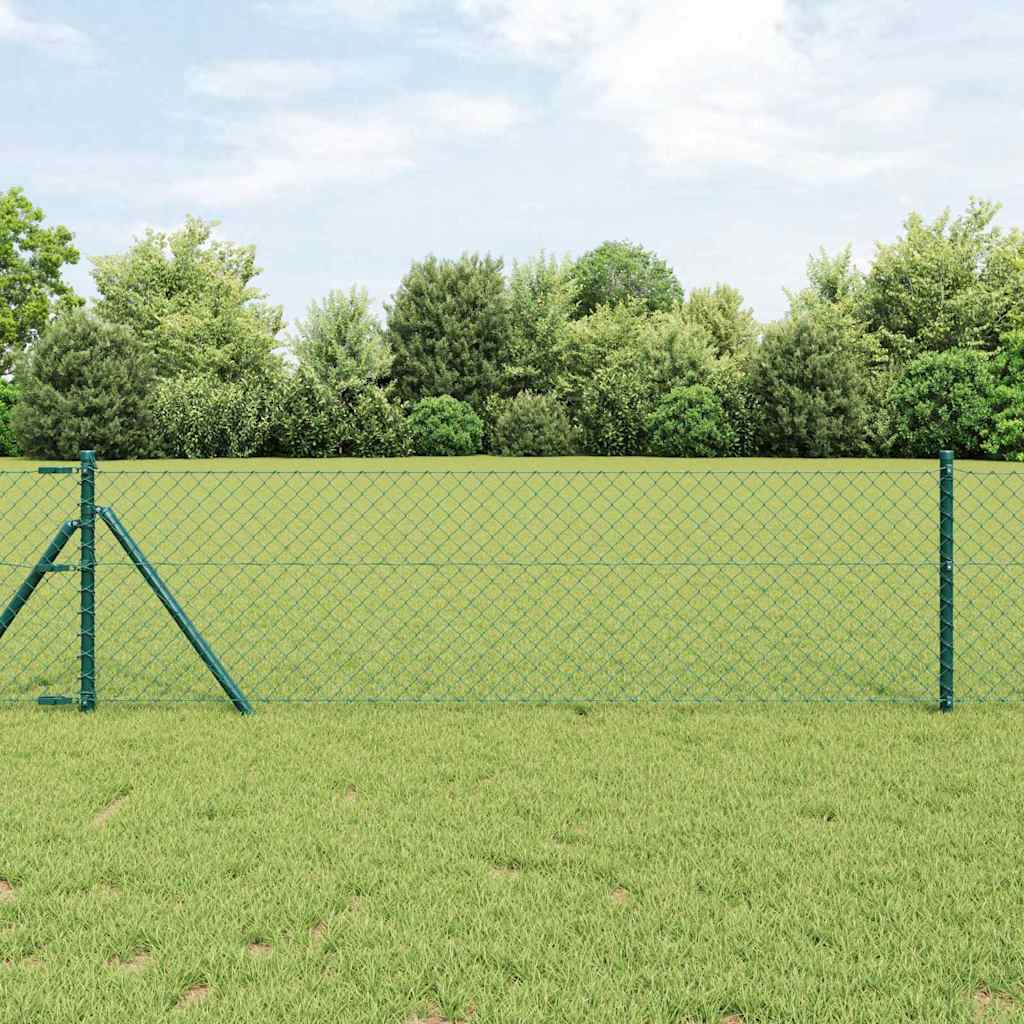 Lánckerítés oszlopokkal Zöld 0,6 x 25 m Acél