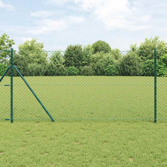 Lánckerítés oszlopokkal Zöld 1 x 25 m Acél