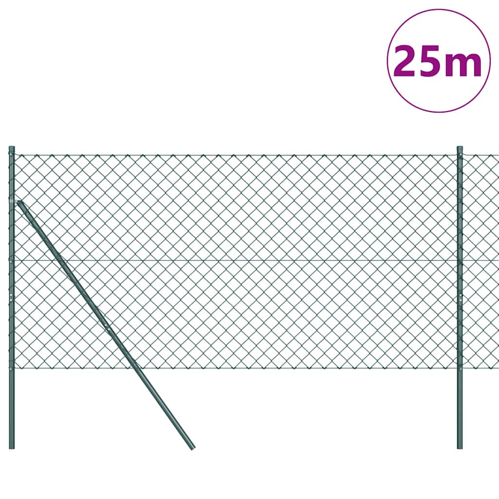 Lánckerítés oszlopokkal Zöld 1.2 x 25 m Acél