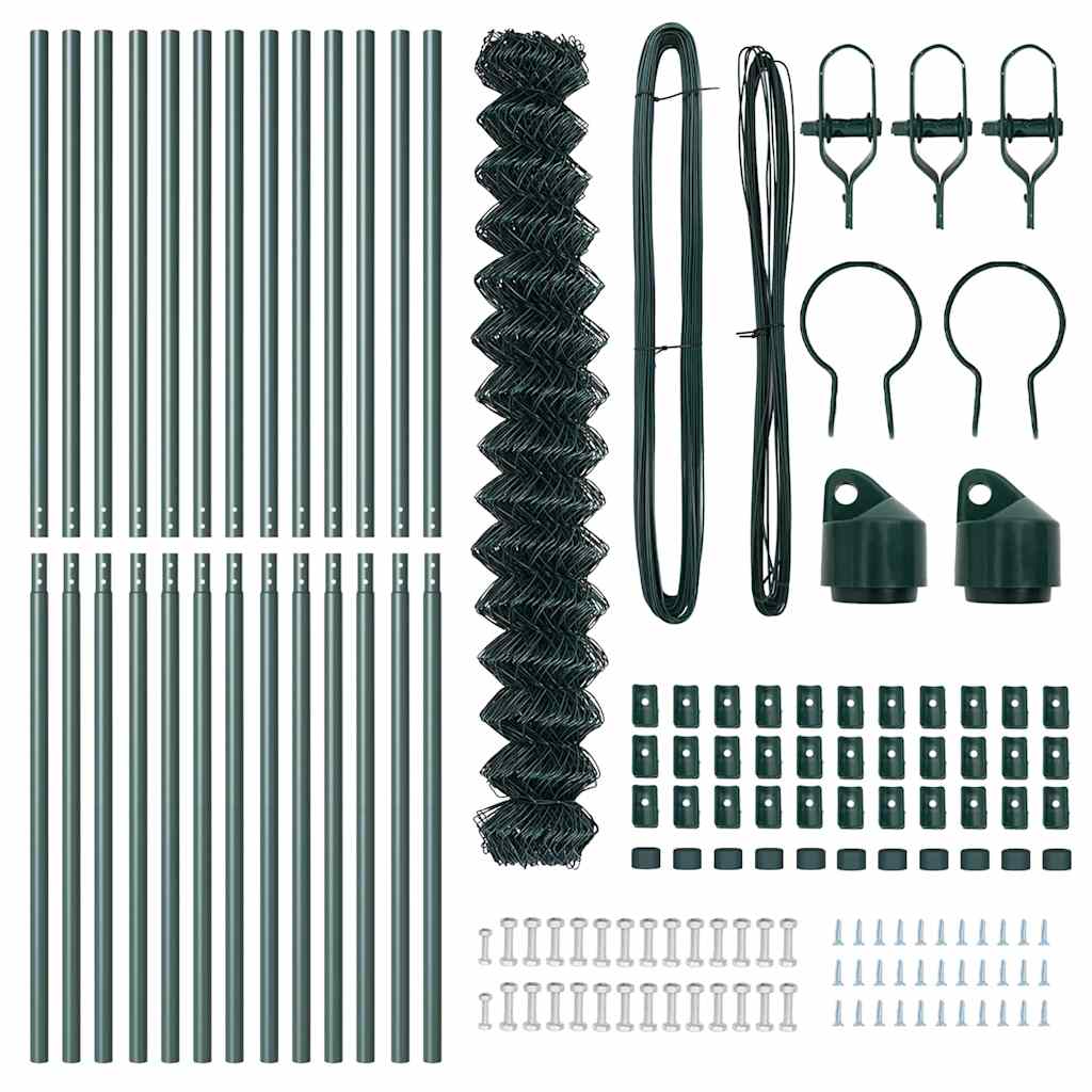 Lánckerítés oszlopokkal Zöld 1.6 x 25 m Acél