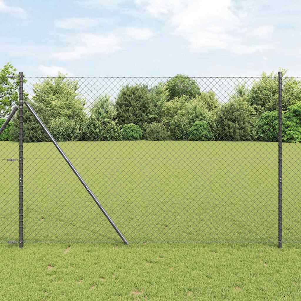 Lánckerítés oszlopokkal Szürke 1.5 x 10 m Acél