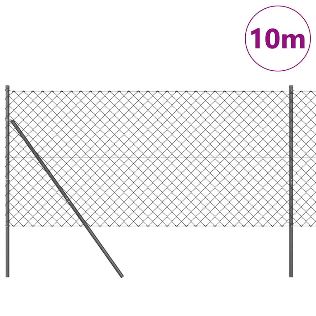 Lánckerítés oszlopokkal Szürke 1 x 10 m Acél
