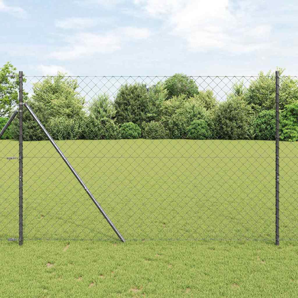 Lánckerítés oszlopokkal Szürke 1.5 x 10 m Acél