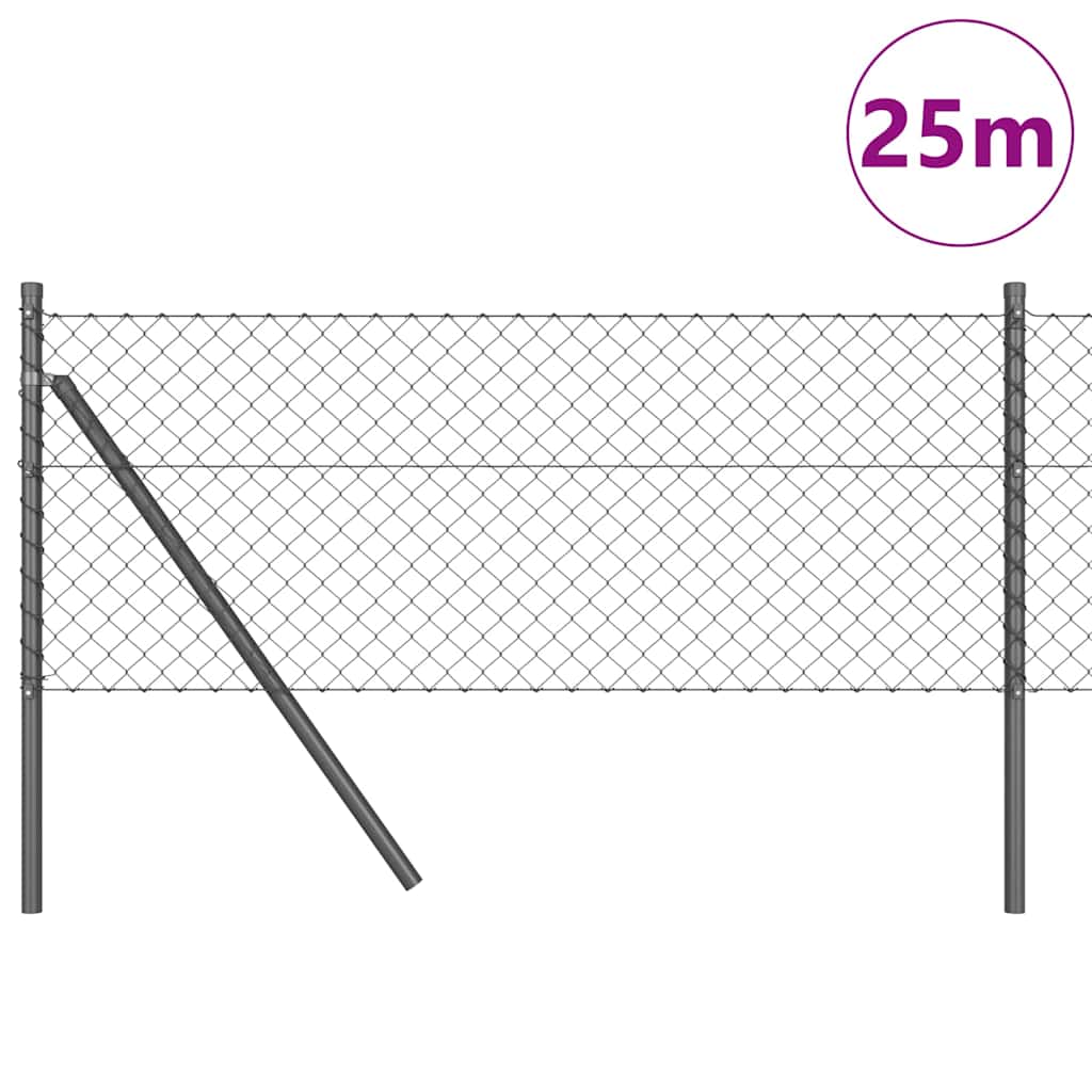 Lánckerítés oszlopokkal Szürke 0,4 x 25 m Acél