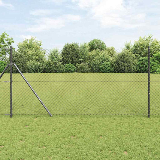 Lánckerítés oszlopokkal Szürke 1 x 25 m Acél