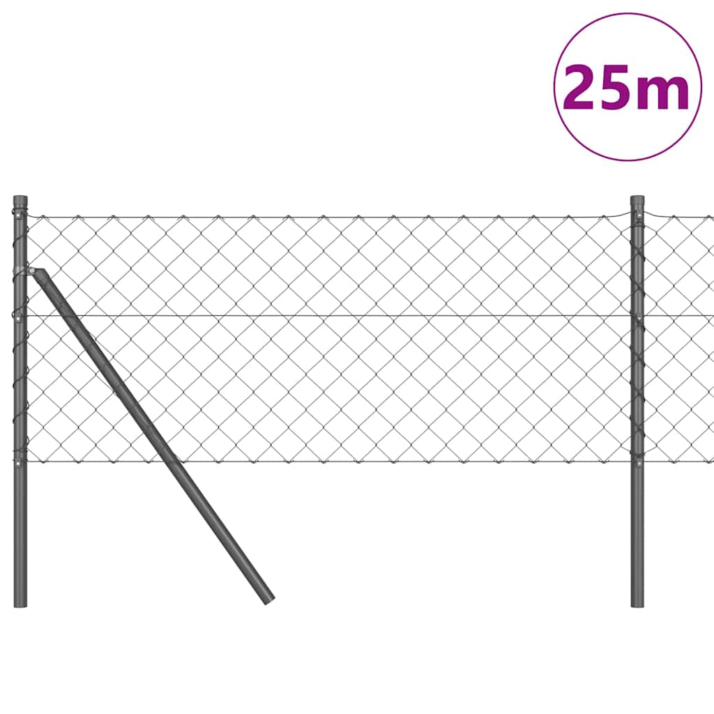 Lánckerítés oszlopokkal Szürke 0,6 x 25 m Acél