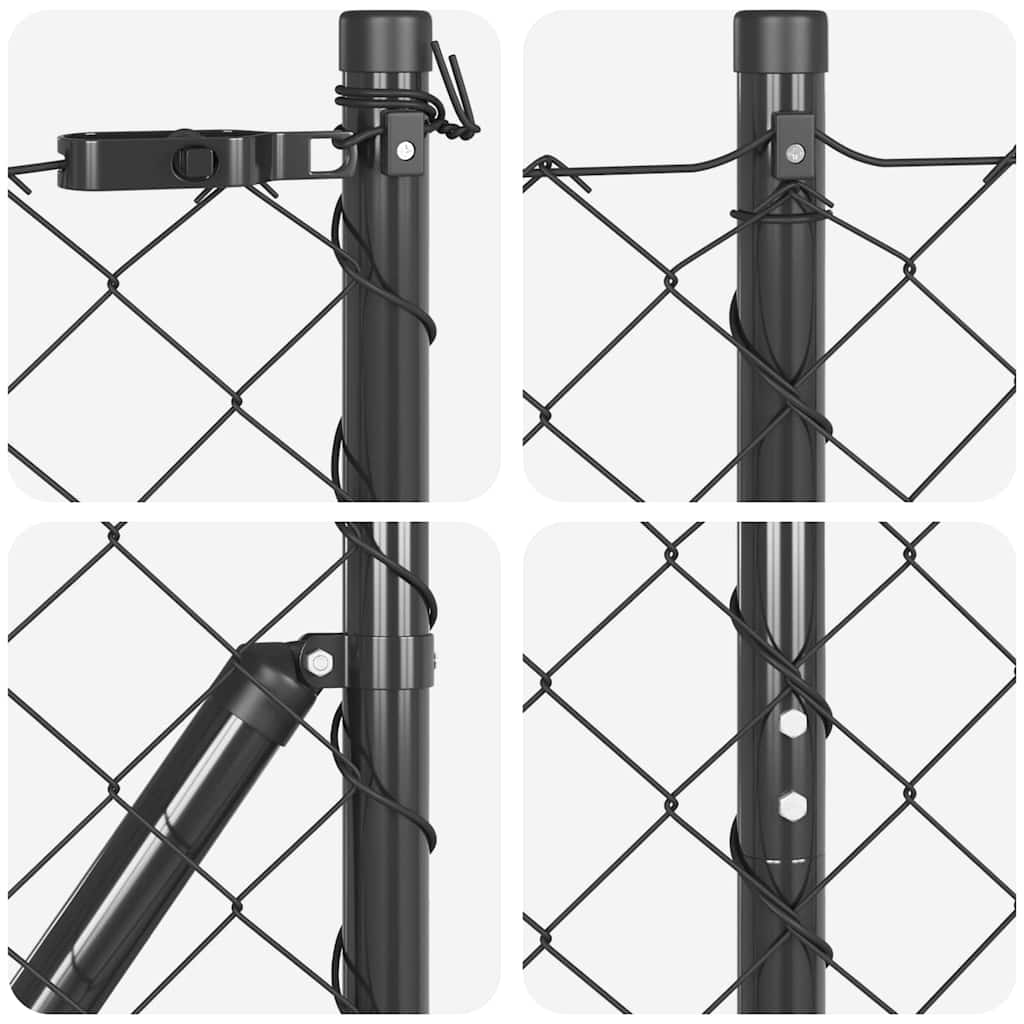 Lánckerítés oszlopokkal Szürke 1.5 x 25 m Acél