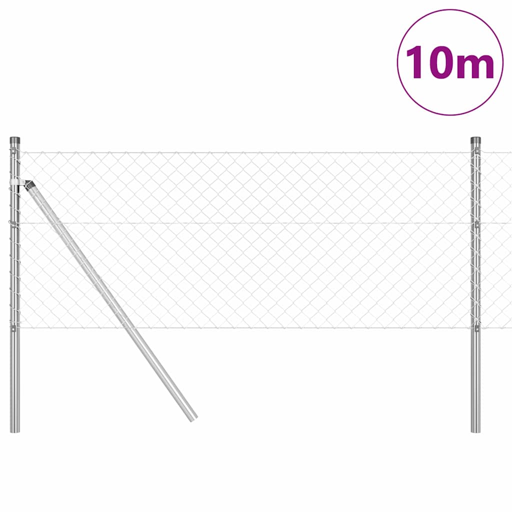 Lánckerítés oszlopokkal Ezüst 0,6 x 10 m Acél