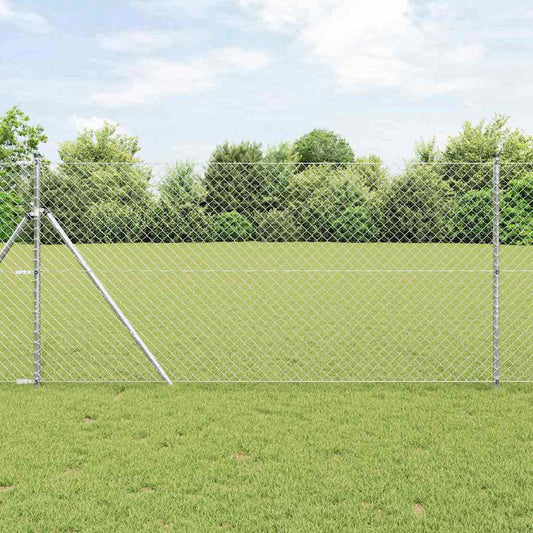 Lánckerítés oszlopokkal Ezüst 1 x 10 m Acél
