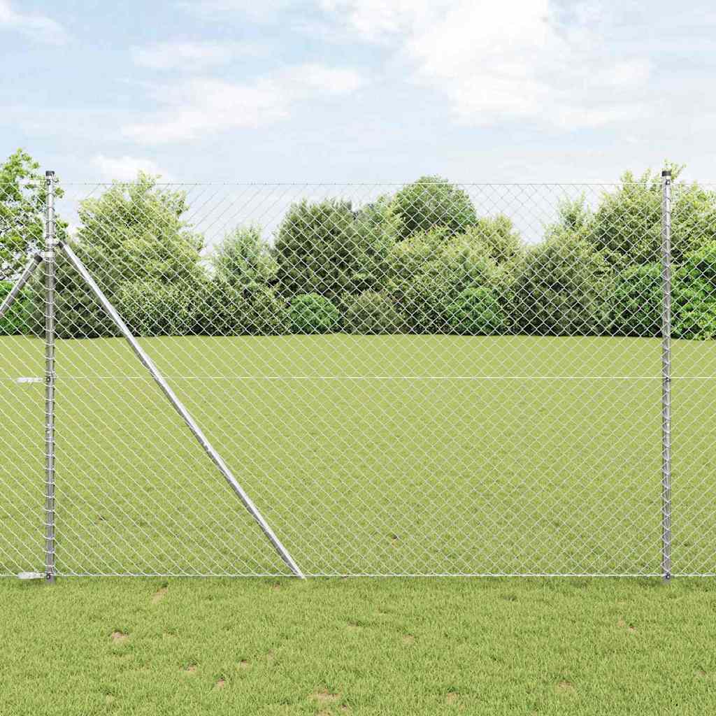 Lánckerítés oszlopokkal Ezüst 1.5 x 10 m Acél