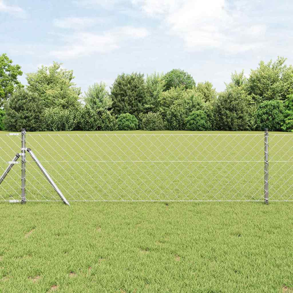 Lánckerítés oszlopokkal Ezüst 0,4 x 10 m Acél