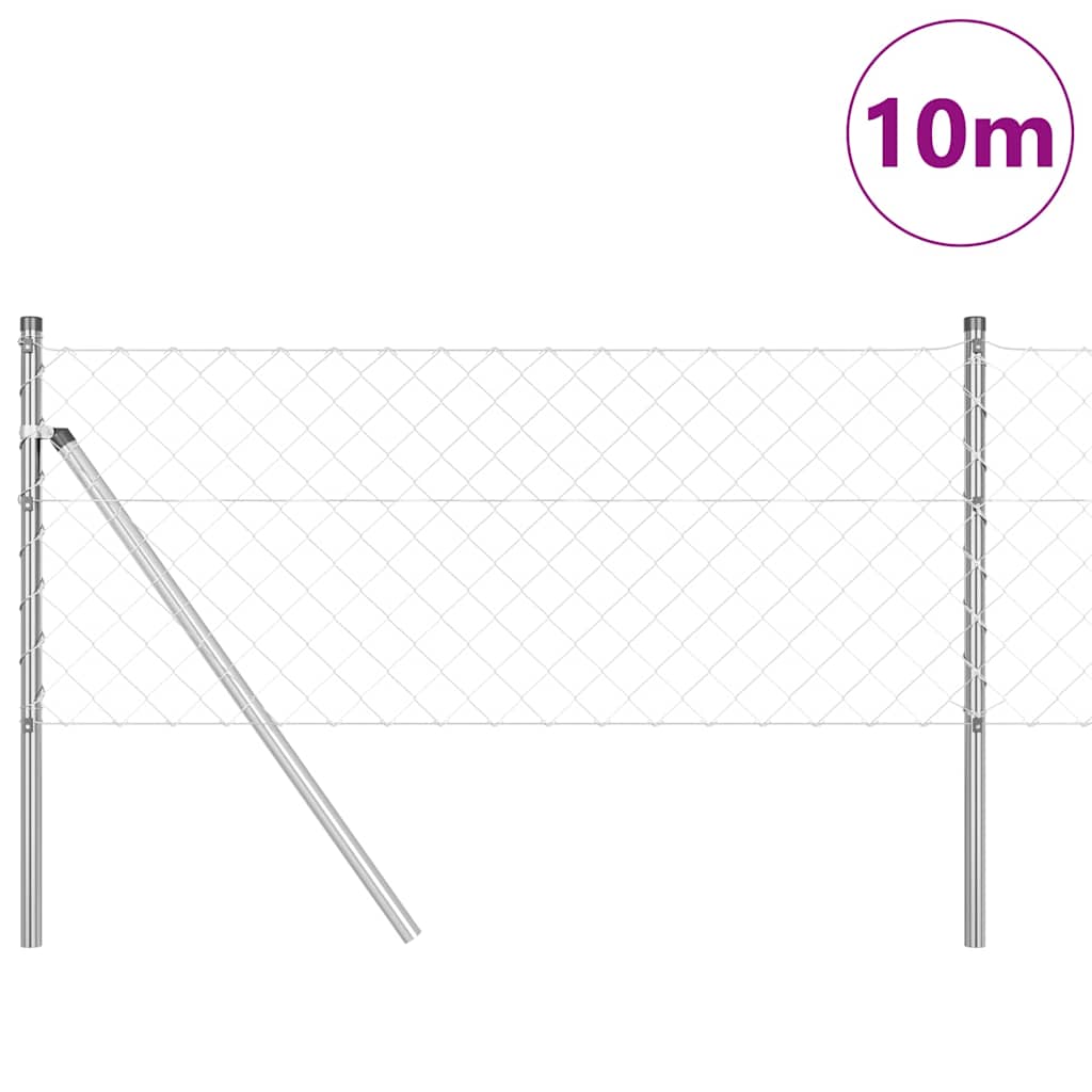 Lánckerítés oszlopokkal Ezüst 0,4 x 10 m Acél