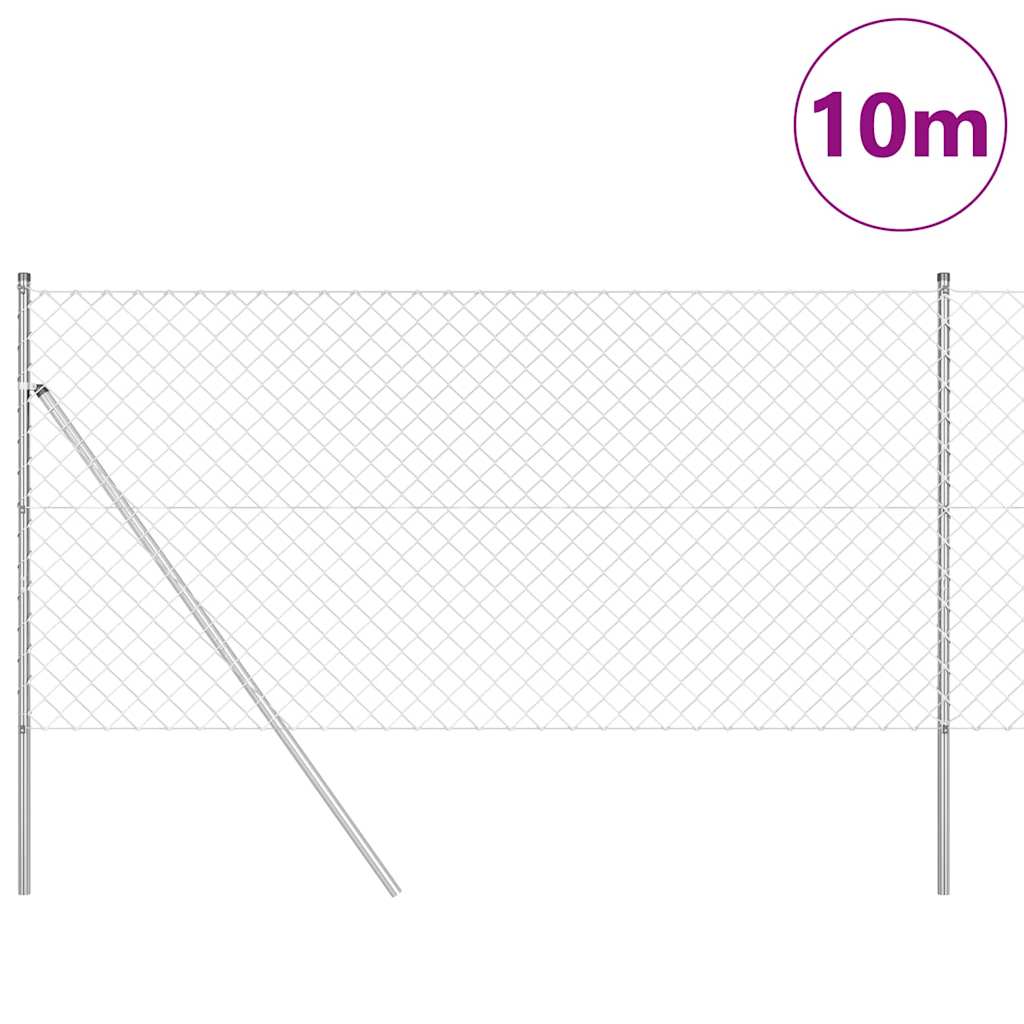 Lánckerítés oszlopokkal Ezüst 1 x 10 m Acél