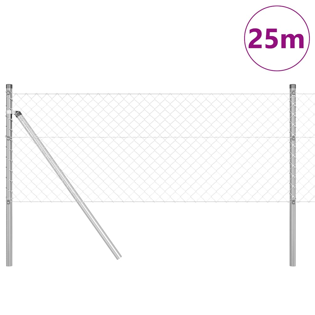 Lánckerítés oszlopokkal Ezüst 0.8 x 25 m Acél