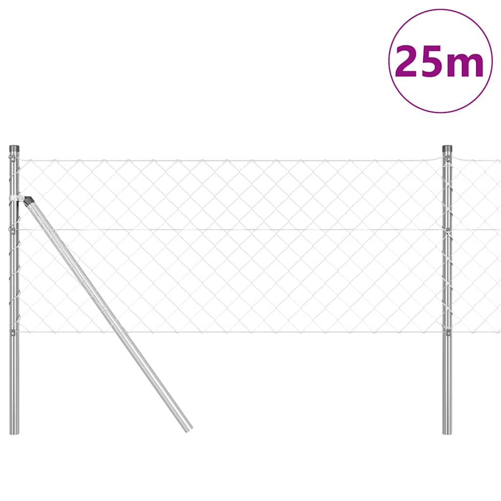 Lánckerítés oszlopokkal Ezüst 0.8 x 25 m Acél