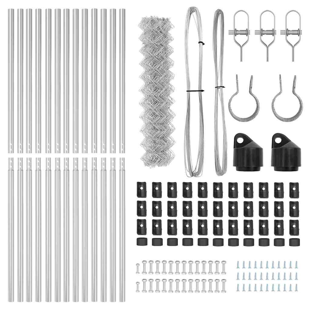 Lánckerítés oszlopokkal Ezüst 1.2 x 25 m Acél