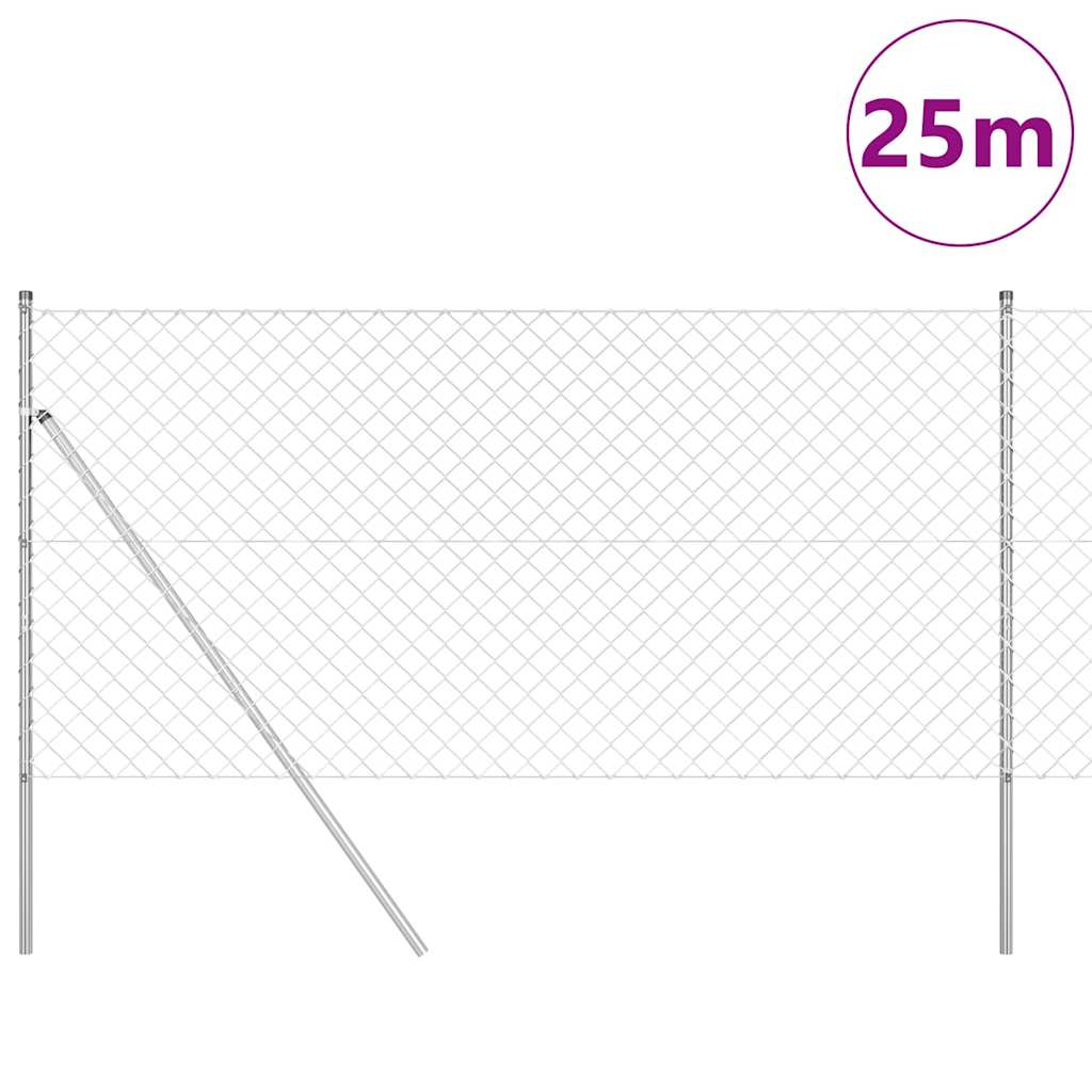 Lánckerítés oszlopokkal Ezüst 1.2 x 25 m Acél
