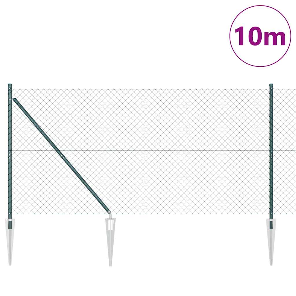 Lánckerítés oszlopokkal Zöld 1.2 x 10 m Acél
