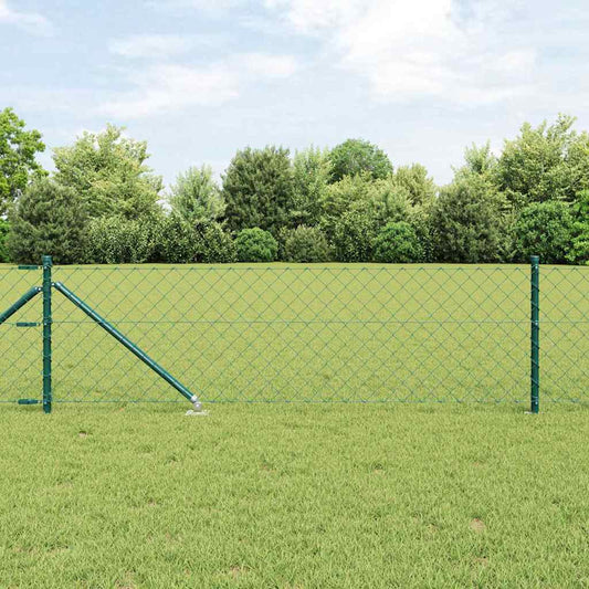 Lánckerítés oszlopokkal Zöld 0,6 x 10 m Acél