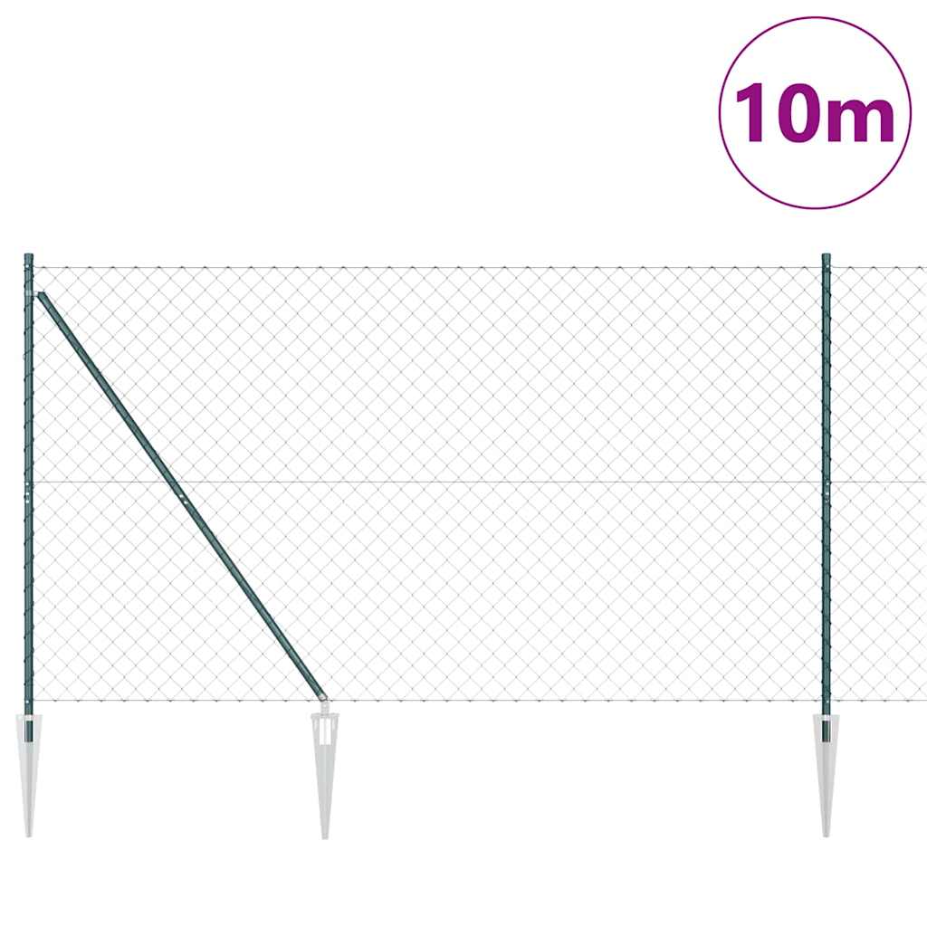 Lánckerítés oszlopokkal Zöld 1.6 x 10 m Acél